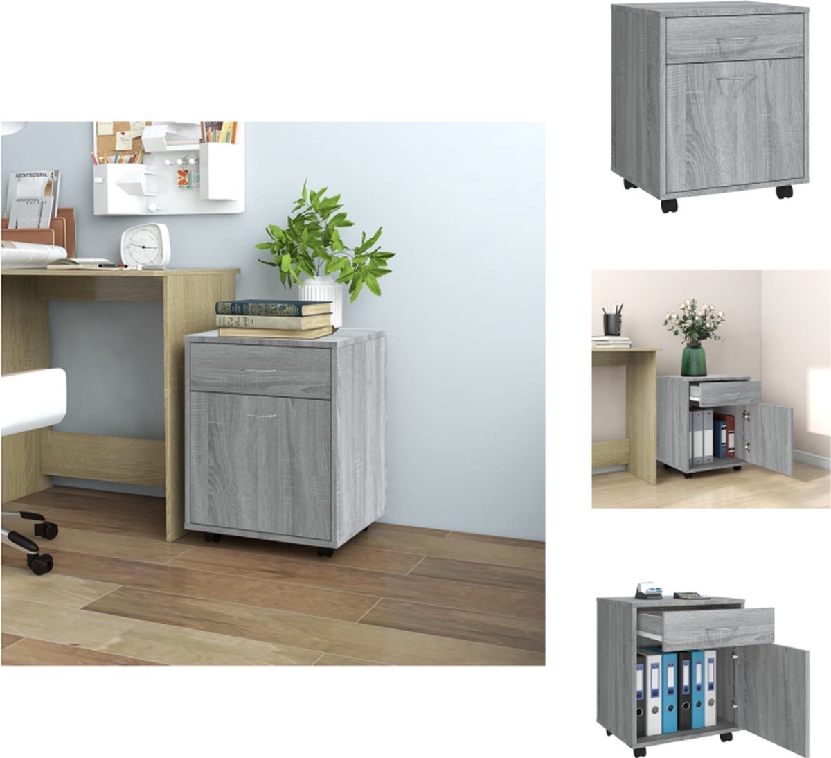 VidaXL Opbergkast Verrijdbaar 45 x 38 x 54 cm Grijs Sonoma Eiken Praktisch en Hoogwaardig Kast