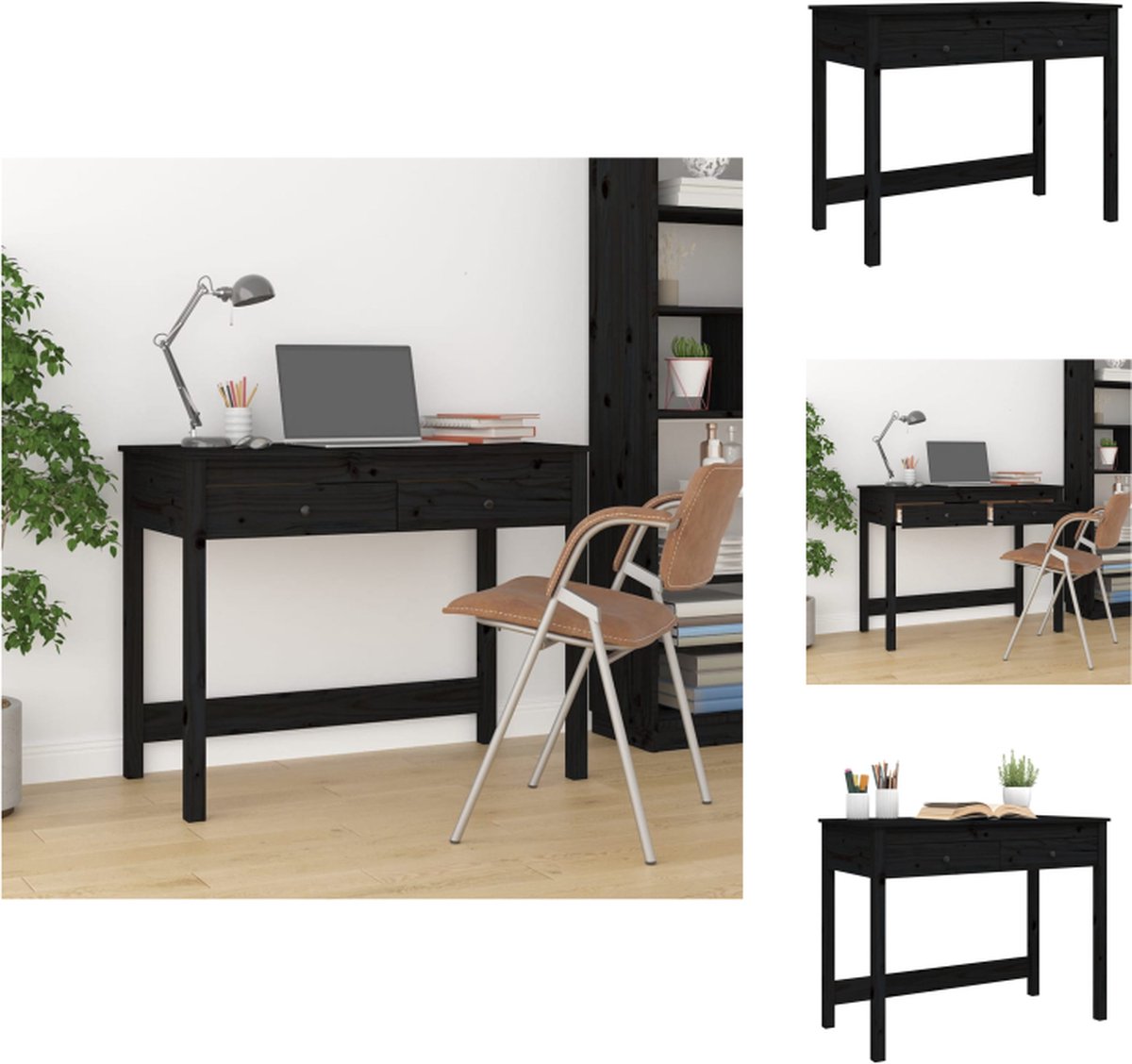 VidaXL Bureau Grenenhouten Bureau 100 x 50 x 78 cm Zwart Bureau