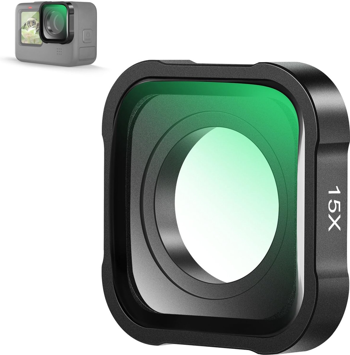 Neewer® - 15x Macro Lens - Compatibel met GoPro Hero 12 Hero 11 Hero 10 Hero 9 Black Action Camera - Close-up Filter, Anti-Reflecterend Multicoated HD Optisch Glas/Aluminium Frame, LS-31