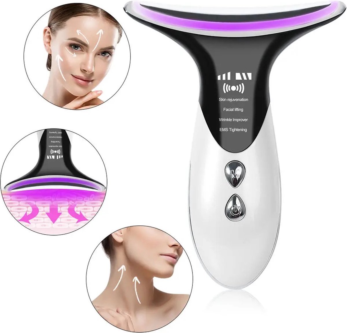 Afbeelding 2 van Huidverjongingsapparaat - Led gezichtsmasker - Facelift apparaat - Anti rimpel - Gezichtsmassage - Nekmassage - Wit, Zwart