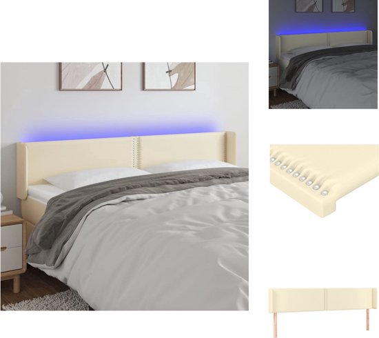 vidaXL Hoofdbord LED Crème - 163 x 16 x 78/88 cm - Verstelbare hoogte - Duurzaam kunstleer - Kleurrijke LED-verlichting - Snijdbare LED-strip - Montagehandleiding inbegrepen - Bedonderdeel