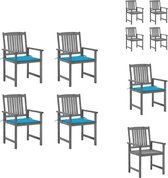 vidaXL Buitenstoelen Houten - 61 x 57 x 92 cm - Grijs - Blauwe Kussens - Massief Acaciahout - Polyester - Montage Vereist - Tuinstoel