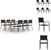 vidaXL Tuinset - Acacia/Staal - 200x100x72 cm - Zwart - Stapelbaar - Waterbestendige hoes - 1 tafel 6 stoelen - Tuinset