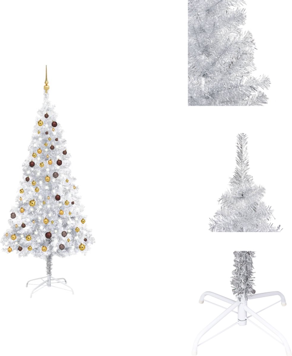 vidaXL Kunstkerstboom Zilver - 210 cm - PET en Staal - LED-verlichting - USB-aansluiting - Decoratieve kerstboom