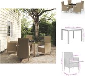 vidaXL Eethoek Tuinset - 90x90x75 cm - Beige/Zwart - Inclusief 4 stoelen en zitkussens - Tuinset