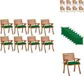 vidaXL Ensemble de chaises de jardin - Bois d'acacia - 8 chaises - Coussins - Vert - 59x59x87 cm - Chaise de jardin