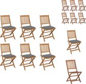 vidaXL Inklapbare stoelen Massief acaciahout - 48.5 x 57 x 91 cm - Grijs kussen - Tuinstoel