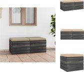 vidaXL Tuinhockers - Palletontwerp - Massief grenenhout - 60 x 60 x 41.5 cm - Beige kussens - Tuinbank
