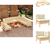 vidaXL Ensemble de salon Bois de pin Massief - Canapé d'angle - Canapé central - Repose-pieds/Table - Coussin crème - 63,5 x 63,5 x 62,5 cm (L x P x H) - Ensemble de jardin