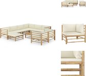 vidaXL Coin salon en Bamboe - 5x Canapé d'angle - 3x Canapé central - 1x Repose-pieds - 1x Table - Coussin crème - Assemblage requis - vidaXL - Ensemble de jardin