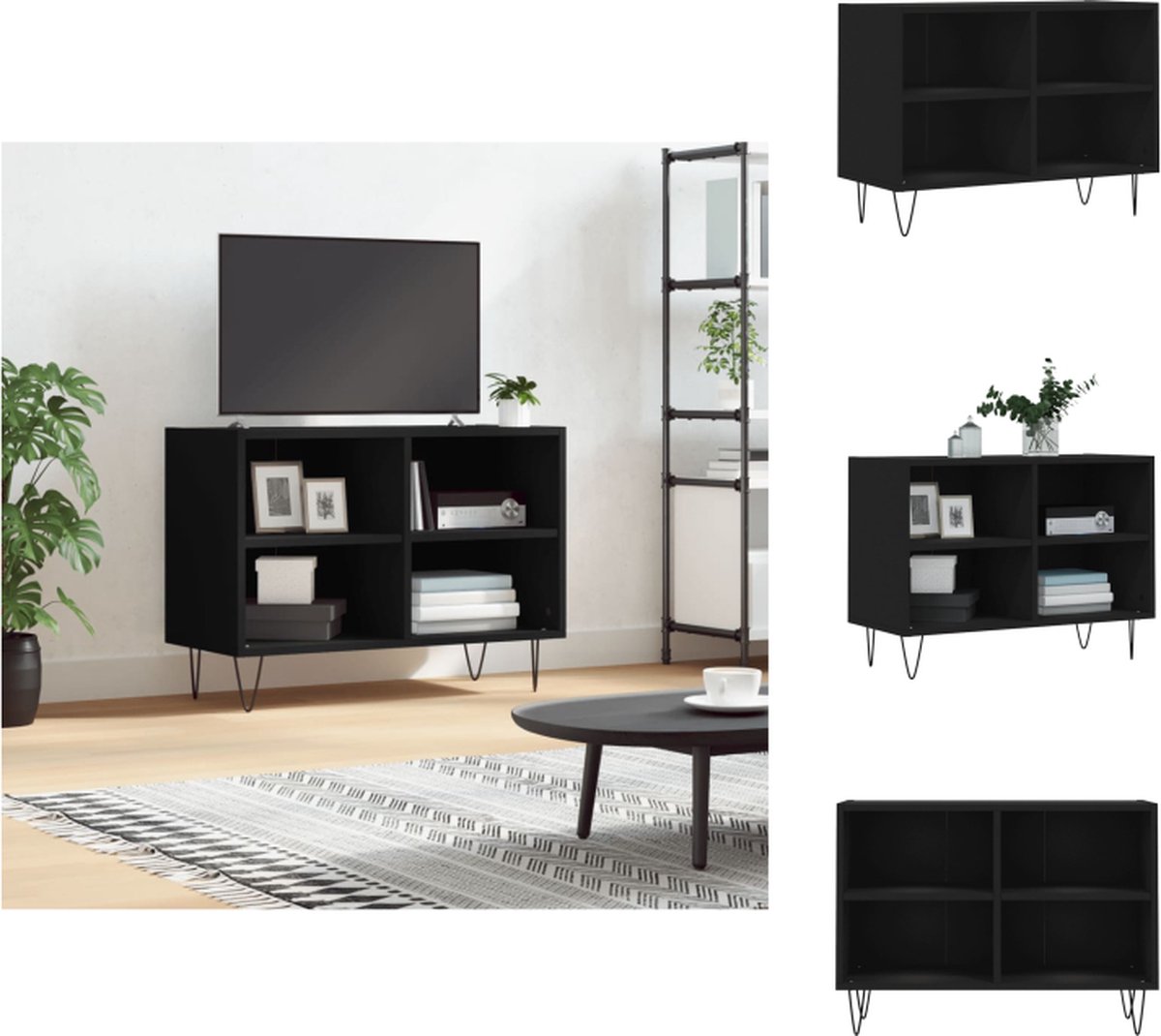 VidaXL TV-meubel zwart 69.5 x 30 x 50 cm veel opbergruimte Kast
