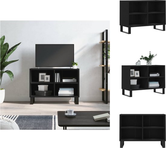 vidaXL TV-meubel - bewerkt hout - 69.5 x 30 x 50 cm - zwart - Kast