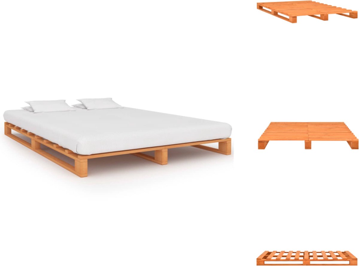 VidaXL Pallet bedframe Massief grenenhout 200 x 180 x 14 cm Bruin Bed