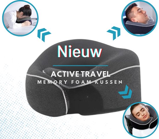 Makimoo Reiskussen van traagschuim, nekkussen met 360 graden hoofdsteun, comfortabel en licht, ideaal voor slapen in vliegtuig, auto, trein, bus en thuisgebruik, wordt geleverd met opbergtas (Blauw