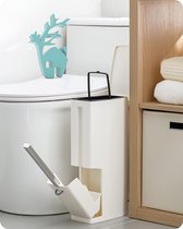 Toiletborstel en afvalbakset, badkamer toilethouder borstel met bocht multifunctionele 4 in 1 2L prullenbak en toiletborstel en houder set tissuebox voor badkamer (wit