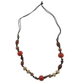 Collier Behave - collier de perles - marron - orange - bois - plastique - femme - 80cm