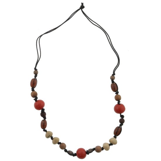 Collier Behave - collier de perles - marron - orange - bois - plastique - femme - 80cm