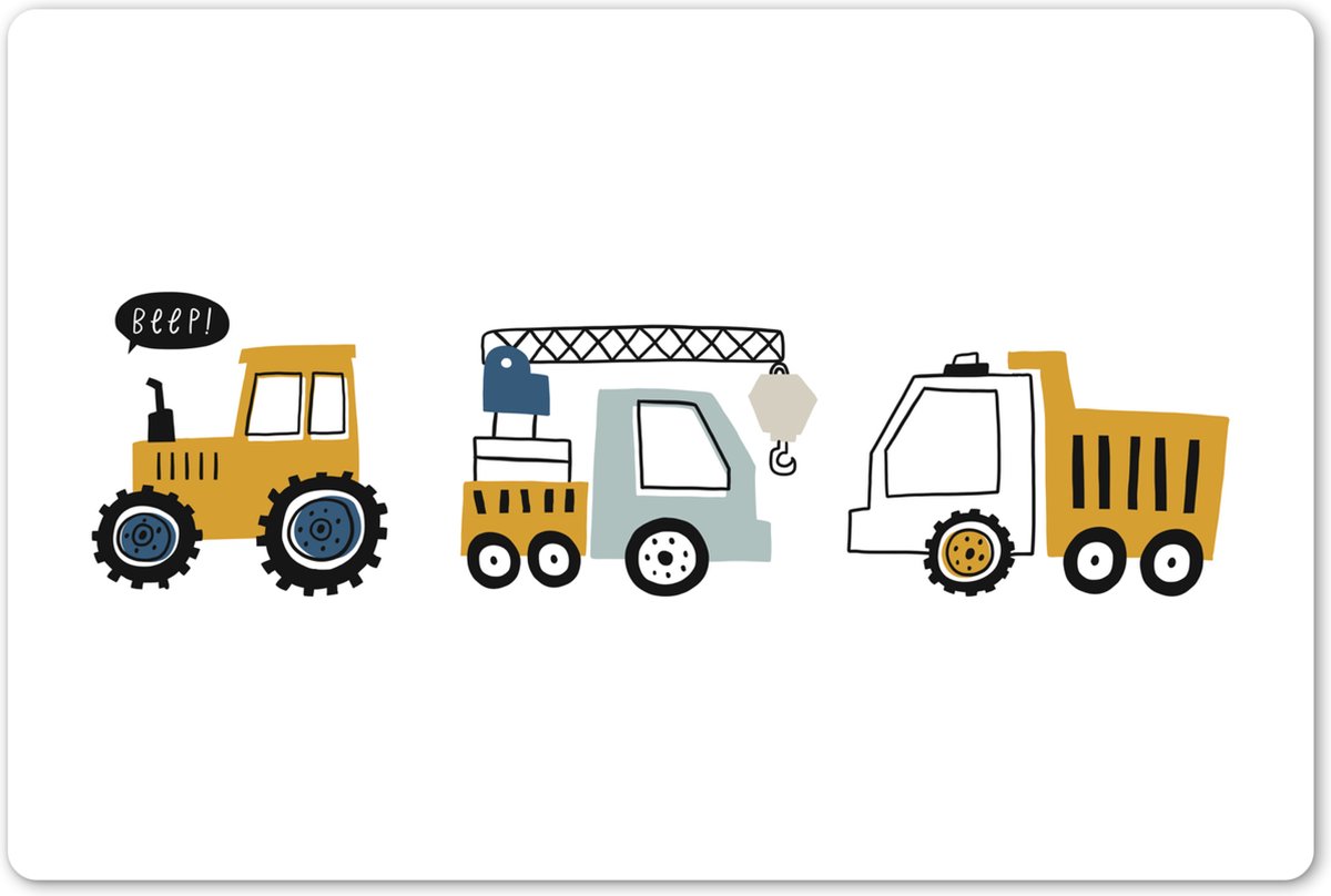 Placemat kiepwagen en hijskraan 60x40 cm Grote placemats kunststof