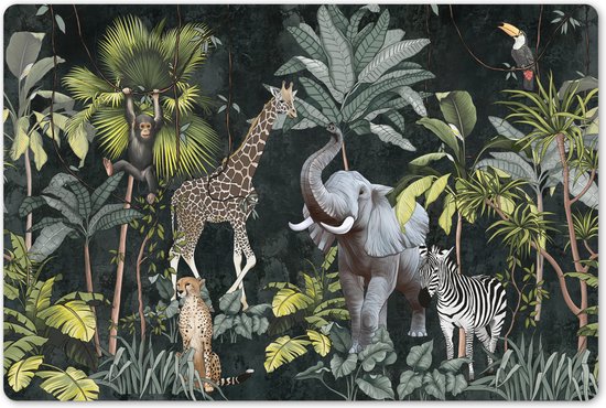 Set de table - Napperons plastique - 60x40 cm - Jungle - Animaux - Wit - Nature - Enfant - 6 pièces - Sous-plats antidérapants - Décoration de Assiettes - Décoration de table Luxe - Set de table vinyle - Set de table - Accessoires décoration de table