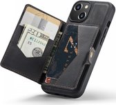 Coque CaseMe JH-01 adaptée à Apple iPhone 14 | Couverture arrière avec porte-carte magnétique | Housse de protection Porte-carte Dos | 4 cartes et factures | Noir