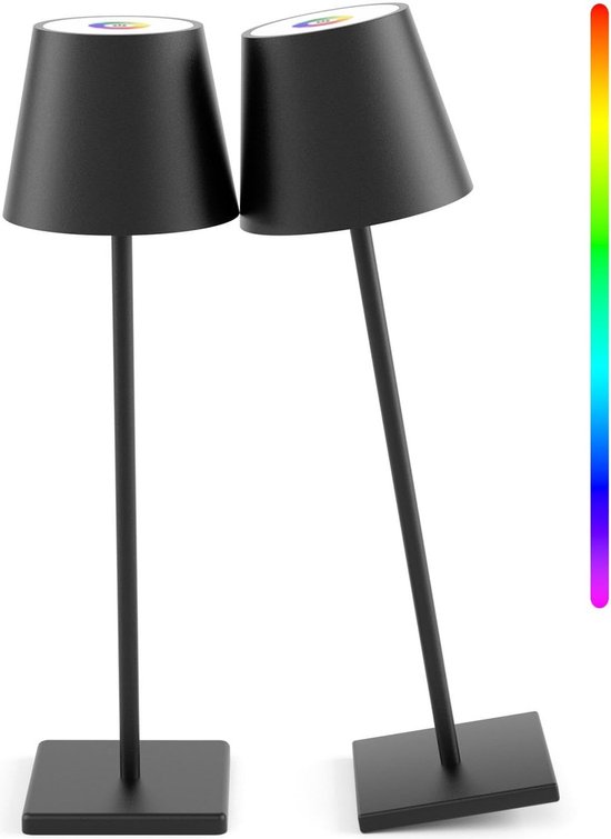 2 Pièces Lampes de table Rechargeables RVB + Blanc Chaud - Zwart - RVB - LED - Intensité variable - Rechargeable - Lampe de Bureau - Batterie 3W 5500mAh - Intérieur/Extérieur - IP54 - Etanche