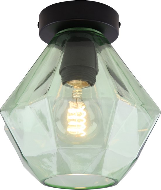 Olucia Anoek - Retro Plafondlamp - Aluminium/Glas - Groen;Zwart - Overig - 20 cm