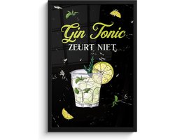 Fotolijst incl. Poster - Gin Tonic - Glas - Zwart - 40x60 cm - Posterlijst - Cadeau voor vrouw - Cadeau voor man