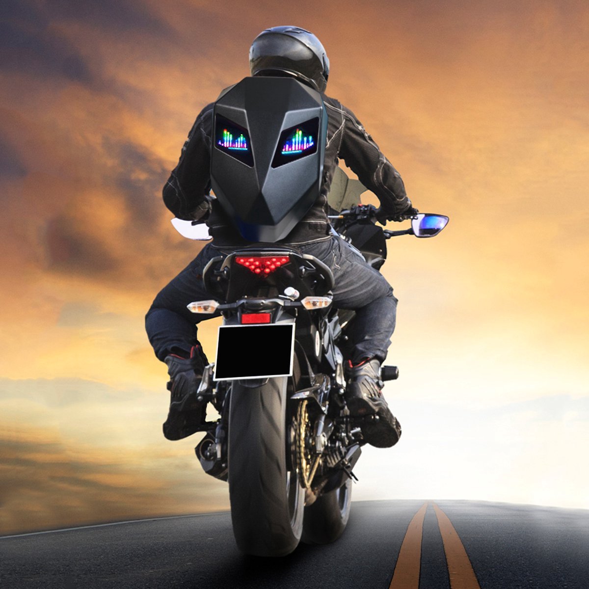 LED-motorfietsrugzak met USB-voeding, Programmeerbare