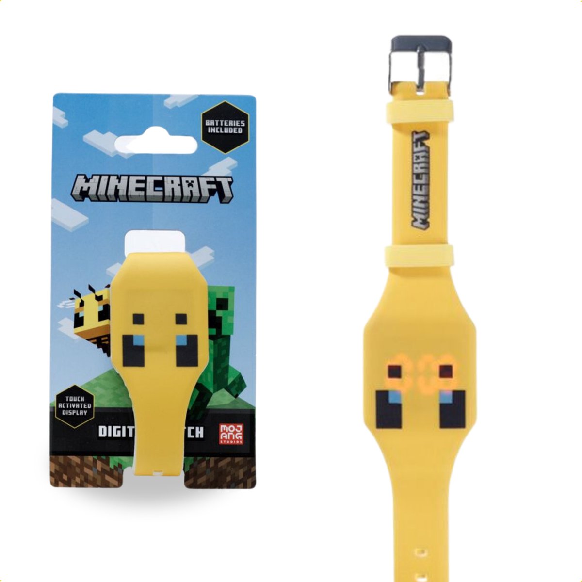 Minecraft Horloge - Met Silliconen band - Kinderhorloge - Digitale tijd - Datum en Tijd - Geel