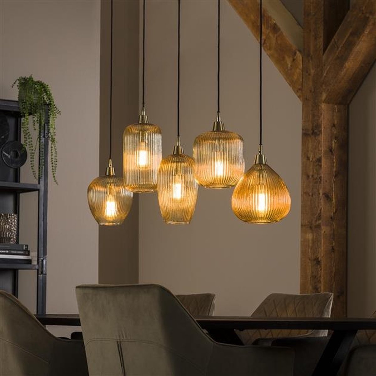 Dimehouse Hanglamp Rond Glas Amber 5-lichts Ella 5-lichts - Amber glas - Industrieel