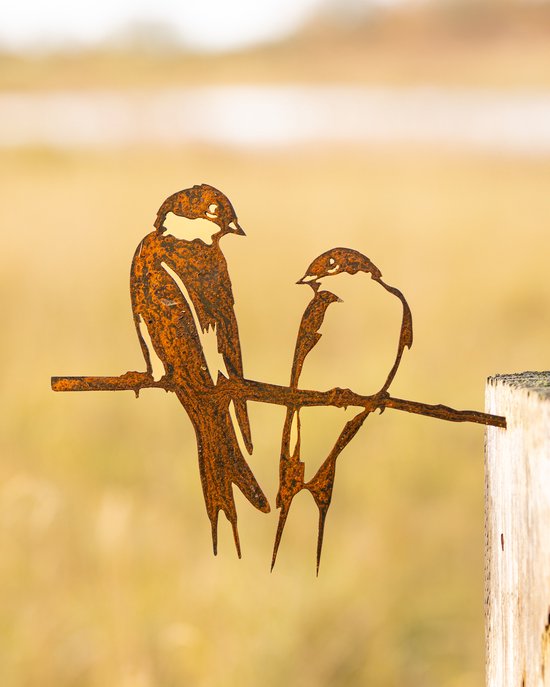 Déco métal - Décoration de jardin - Metalbird - Oiseau métal - Oiseau métal - Oiseau acier corten - Couple Zwaluw