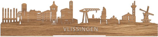 Standing Skyline Vlissingen Eikenhout - 60 cm - Woondecoratie design - Decoratie om neer te zetten en om op te hangen - Meer steden beschikbaar - Cadeau voor hem - Cadeau voor haar - Jubileum - Verjaardag - Housewarming - Interieur - WoodWideCities