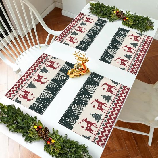 Placemat Kerstmis set van 4, Pixelstijl placemats Kerstmis afwasbaar