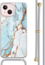 Casimoda® - Coque iPhone 13 avec cordon gris - Marbre bleu clair - Cordon détachable - TPU/acrylique