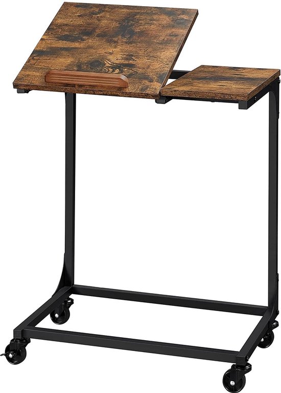 Rootz Laptoptafel - Werktafel - Verstelbaar Tafelblad - Op Wielen - Bewerkt Hout - Metaal - Bruin - Zwart - 55 x 35 x 66 cm