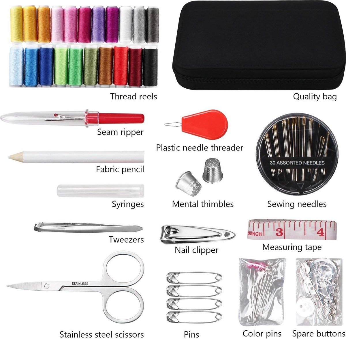 Kit de couture avec 173 accessoires de couture, kit de couture complet avec  48 fils de | bol