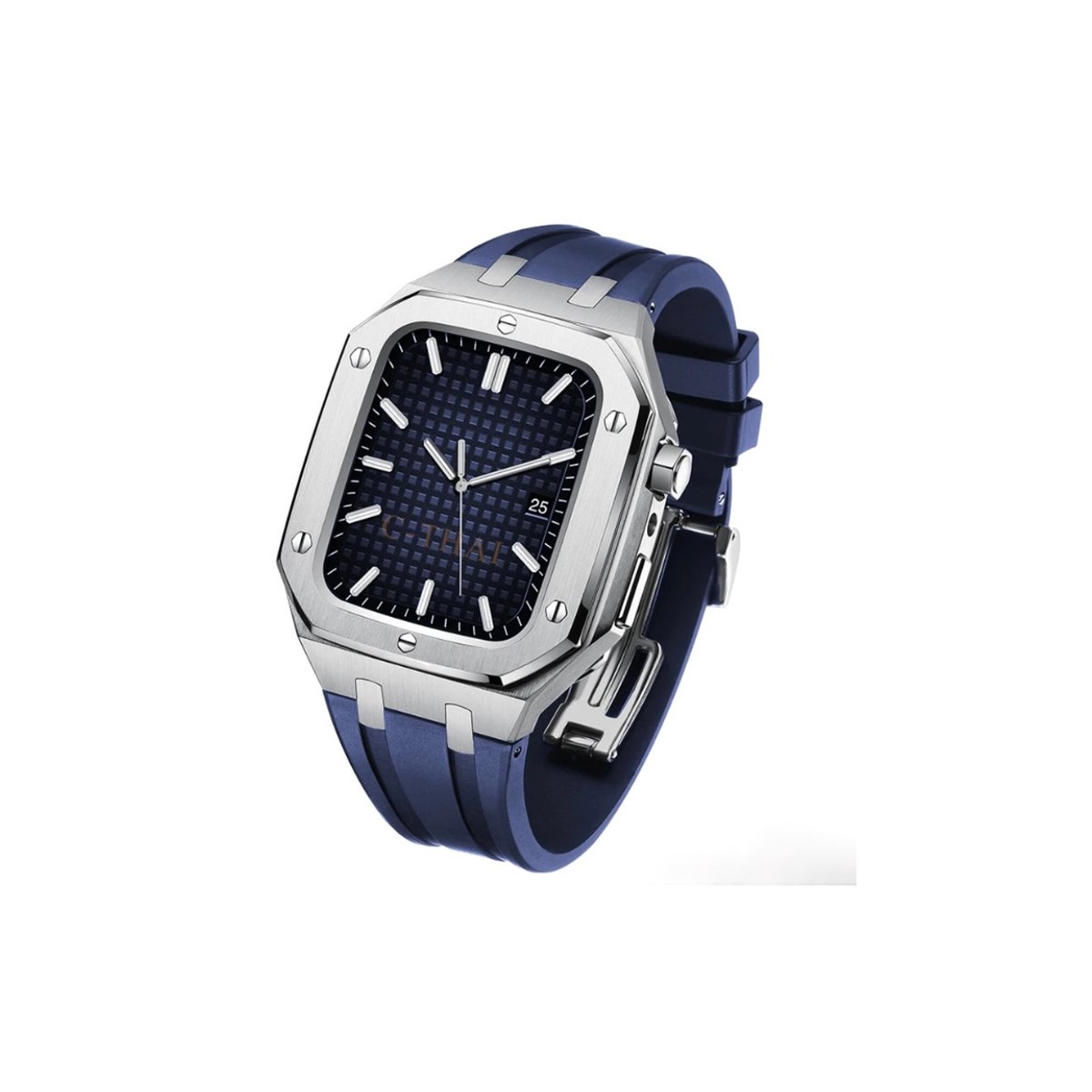 Luxe Apple Watch zilver Case - blauw 45mm