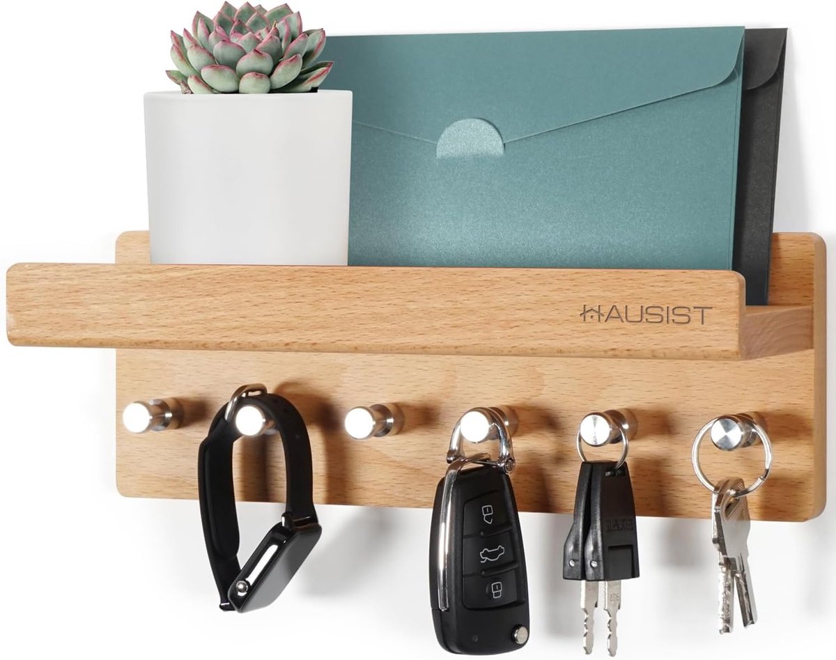Sleutelrek hout met plank sleutelkast hout sleutelhouder met roestvrijstalen haken sleutelrek muur sleutelbord van beukenhout sleutelhaak sleutelhouder modern