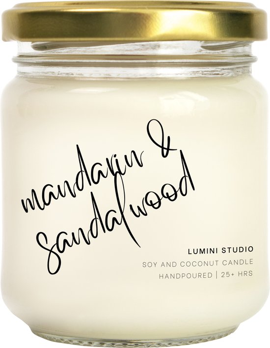 Mandarin & Sandalwood geurkaars - soja en kokos was scented candle - Lumini Studio