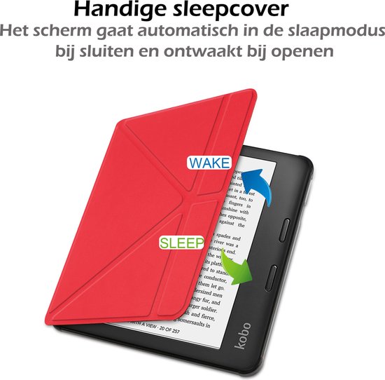 Hoesje Geschikt voor Kobo Libra 2 Hoes Book Case Trifold - Hoes Geschikt voor Kobo Libra 2 Hoesje Book Cover Met Screenprotector - Rood van Hoesje  — afbeelding 5