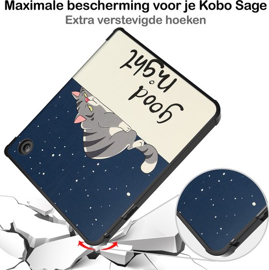 Hoesje Geschikt voor Kobo Sage Hoesje Luxe Bescherm Case Trifold Met Screenprotector - Hoes Geschikt voor Kobo Sage Hoes Book Cover - Kat van Hoesje  — afbeelding 3
