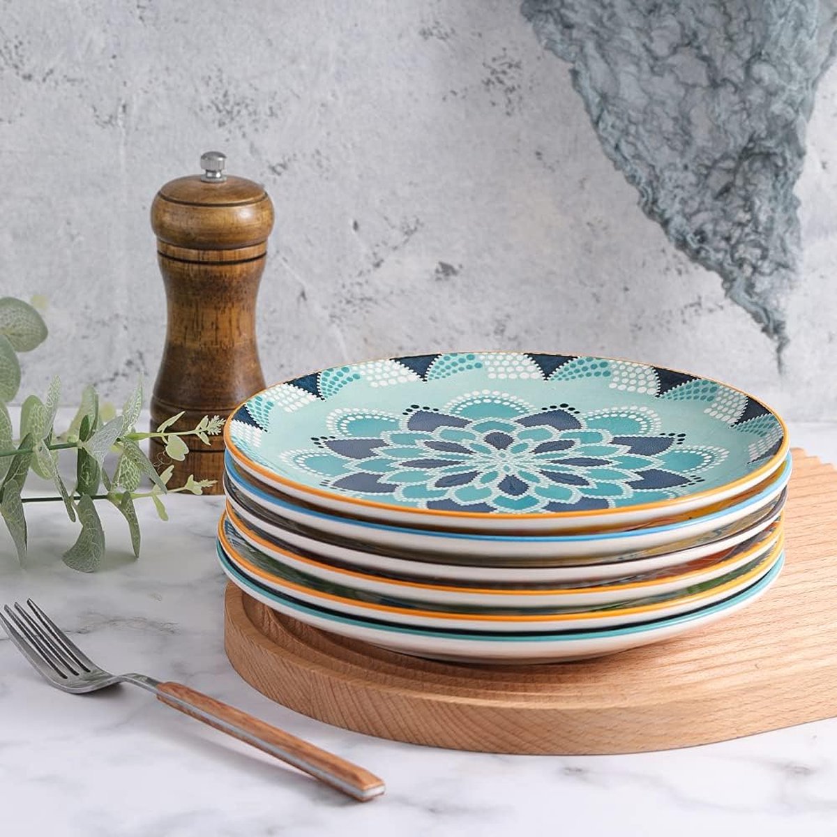 Van Well | URBAN dessertborden 20 cm crème 6-delig set - aardewerk voor ontbijt, ronde dessertborden, taartborden