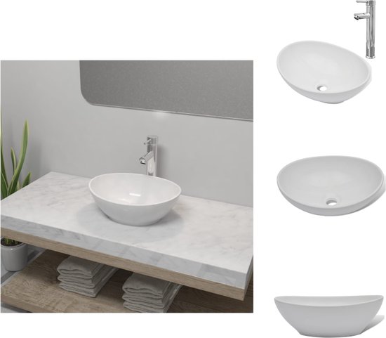 Foto: Vidaxl keramische wastafel slimme mengkraan badkamer toilet 400x330x135 mm hoogglans afvoergat 4 5 cm zilver messing keramiekschijf inclusief installatieaccessoires wastafel