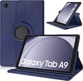 Hoes Geschikt voor Samsung Galaxy Tab A9 hoes – 360° draaibaar tablethoes – Donkerblauw