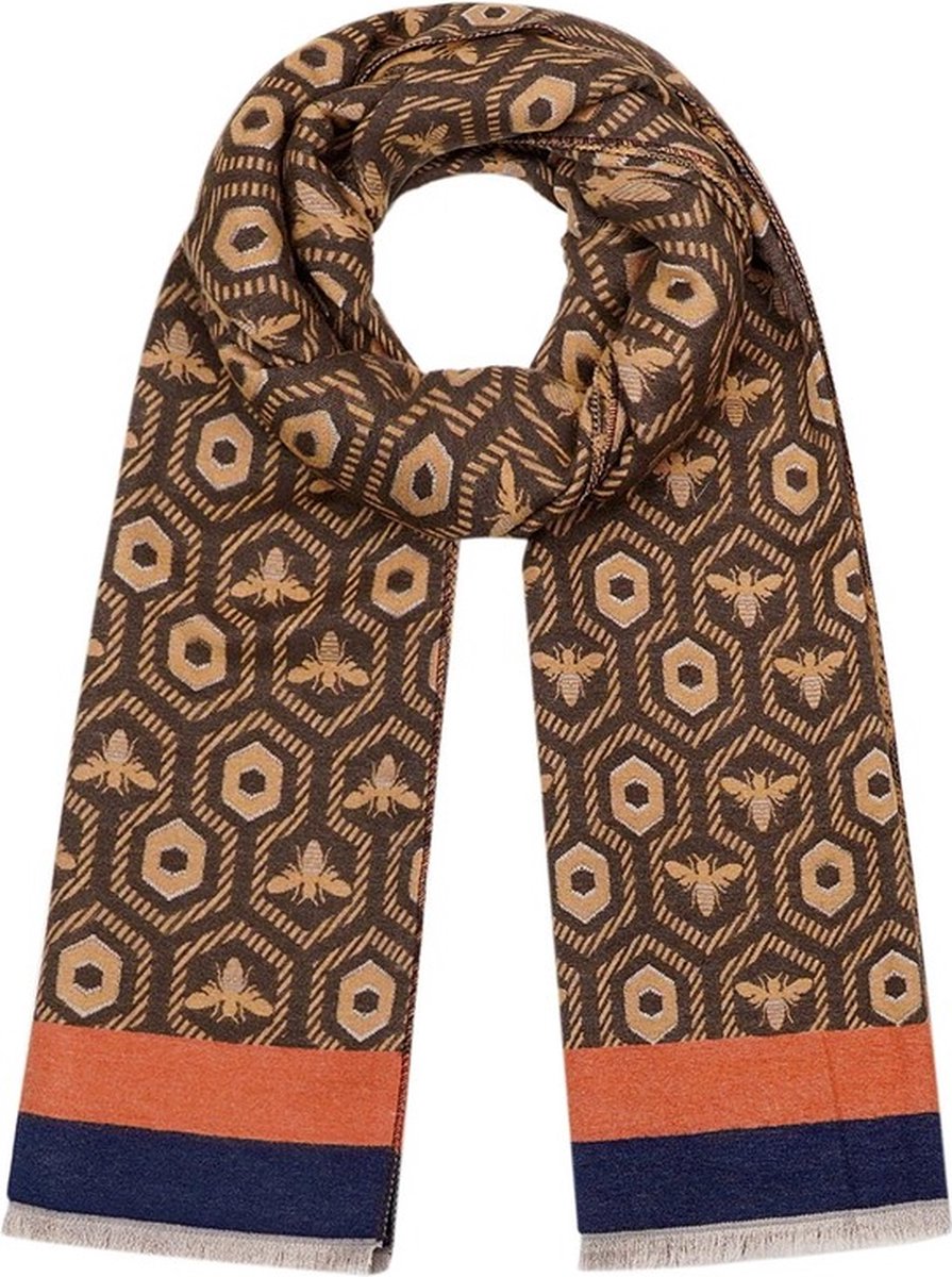 Bruine Viscose Sjaal Bijen Print - Trendy & Classy Sjaals - Multi print sjaals - Bruin