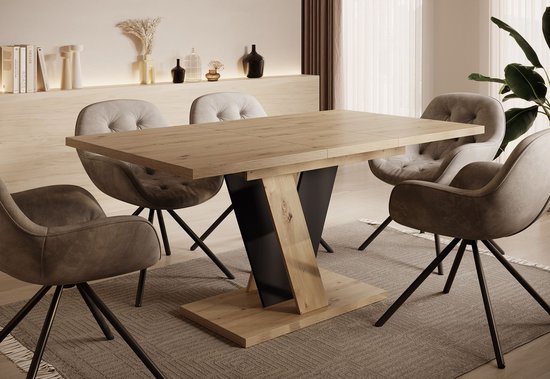 Meubella - Table de salle à manger Velluto - Chêne - Zwart - 160 cm - Extensible