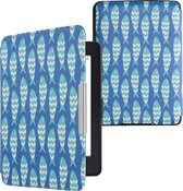 kwmobile hoes geschikt voor Amazon Kindle Paperwhite - Magnetische sluiting - E reader cover in blauw / lichtblauw / wit - Visjespatroon design