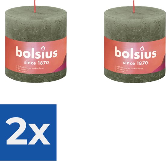 Bolsius Stompkaars Fresh Olive Ø100 mm - Hoogte 10 cm - Olijfgroen - 62 branduren - Voordeelverpakking 2 stuks