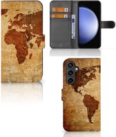 Telefoonhoesje Geschikt voor Samsung Galaxy S23 FE Wallet Bookcase Wereldkaart