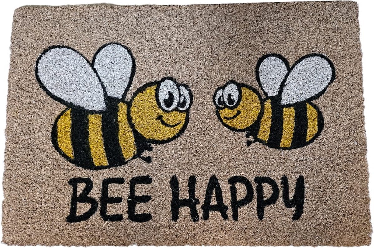 Home&Deco Kokos Deurmat Bee Happy 40x60x4 cm-1 stuk
